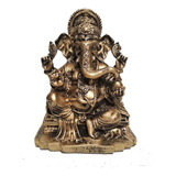 Estátua Ganesha Com Base Decoração Enfeite Em Resina Cor Dourado