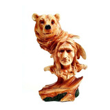 Estatua Índio Com Urso 19 Cm