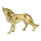 Estátua Lobo Nórdico Geométrico Resina Decoração Moderno Cor Dourado