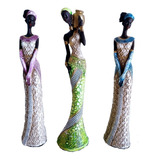 Estátua Mulher Africana Decorativa Kit 3