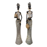 Estátua Mulher Africana Decorativa Kit Com 2 Peças
