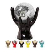 Estatueta Enfeite Decoração Mesa Sala Mãos Com Esfera Bola Cor Preto