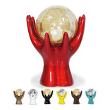 Estatueta Enfeite Decoração Mesa Sala Mãos Com Esfera Bola Cor Vermelho
