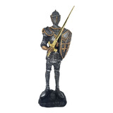 Estatueta Guerreiro Medieval C/ Escudo E Espada Resina 
