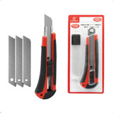 Estilete Profissional Emborrachado Com Trava 33mm +3 Laminas