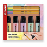 Estojo 5 Stabilo Boss Pastel + 5 Stabilo Point 88 Pastel