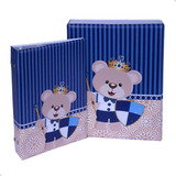 Estojo Álbum 200 Fotos 10x15 Urso Escudo Azul Príncipe Bebê