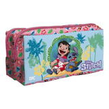 Estojo Duplo Grande Escolar Lilo & Stitch Tecido Dac Cor Rosa