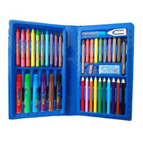Estojo Infantil Escolar Maleta Azul + Desenhos Pintar 48p Cor Colorido