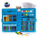 Estojo Maleta Kit Escolar 68pçs Cor Azul Canetinha E Lapis 