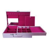 Estojo Maleta Para Joias Duplo Médio Rosa Com Interno Pink