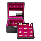 Estojo Maleta Porta Joias Mini Cor Preto Com Interno Pink