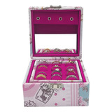 Estojo Maleta Porta Joias Mini Happy Day Com Interno Pink