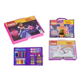 Estojo Maleta Princesas Pintura 86 Peças Infantil Canetinha 