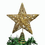 Estrela Ponteira Dourada Laço 25cm Árvore De Natal Natalino