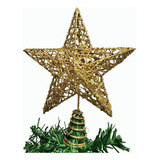 Estrela Ponteira Dourada Laço 25cm Árvore De Natal Natalino