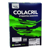 Etiqueta A4 126 Por Folha 26mmx15mm C/100fls Colacril