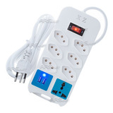 Extensão Elétrica 7 Tomadas Régua Bivolt 2 Usb Cabo 1,9m