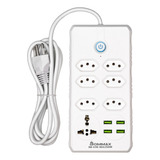 Extensão Régua Elétrica 7 Tomadas Com 4 Usb Bivolt 110v/220v Cor Branco 127v/220v Beijamin Filtro De Linha Regua De Energia