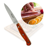 Faca Cozinha Pequena5'' Polegadas Aço Inox Reforçada Madeira Cor Aço Inox, Lâmina Inteiriça, Cabo Madeira Tratada