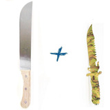 Facão Cabo De Madeira + Faca Esportiva Camuflada Xingu 