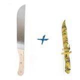 Facão Cabo De Madeira + Faca Tática Xingu Camuflada