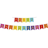 Faixa Bandeirinhas Coloridas E Dourada - Feliz Aniversário