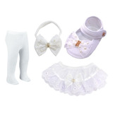 Faixa De Cabelo Bebê+ Sapato+ Meia+ Calcinha Kit Rn Ref.aay