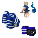 Faixa De Joelho + Fita Strap + Munhequeira Pulso 30cm Par