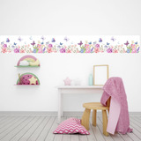 Faixa Decorativo Parede Papel Flor Borboleta Aquarela 4 Mts