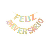 Faixa Feliz Aniversário Colorida Com Borda Dourada 1 Unidade