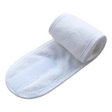 Faixa Para Cabelo Maquiagem Skin Care Atoalhada Com Velcro Branco