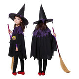 Fantasia Bruxa Infantil Halloween Kit Com Capa E Chapéu Luxo
