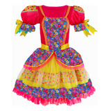 Fantasia Caipira Vestido Junina Floral Pink Adulto