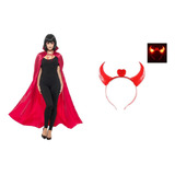 Fantasia Diabinho Capa E Tiara Chifre Vermelha Adulto
