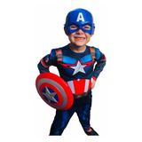 Fantasia Do Capitão America Com Escudo Mascara E Enchimento