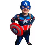 Fantasia Do Capitão America Longa C/ Escudo Mascara 