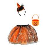 Fantasia Halloween Infantil Saia Tutu Tiara