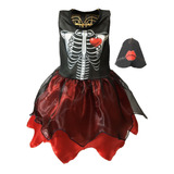 Fantasia Infantil Esqueleta Halloween Caveira Menina