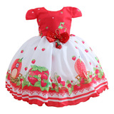 Fantasia Infantil Moranguinho Vestido Vermelho De Festa Luxo