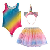 Fantasia Infantil Unicórnio C/ Saia Tule Body Tiara Carnaval