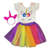 Fantasia Infantil Unicórnio Com Body+saia Colorida E Tiara