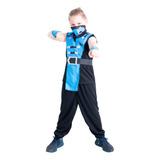 Fantasia Menino Ninja Samurai Longo Azul Infantil + Máscara