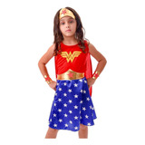 Fantasia Mulher Maravilha Infantil Vestido Capa Acessorios