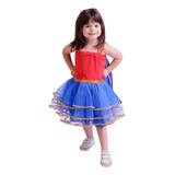Fantasia Mulher Maravilha Infantil Vestido Com Capa Embutida