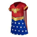 Fantasia Mulher Maravilha Vestido Infantil Menina Com Capa 