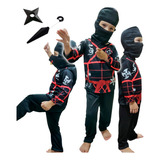 Fantasia Ninja Samurai Infantil + Capuz Kunai E Shuriken