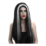Fantasia Peruca Morticía Família Addams Cosplay Halloween Cor Preto