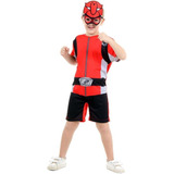 Fantasia Power Ranger Vermelho Infantil Com Máscara + Brinde