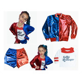 Fantasia Roupa Arlequina Infantil Juvenil Com Jaqueta